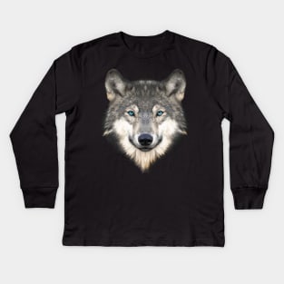 Realistic Furry Wolf Face Kids Long Sleeve T-Shirt